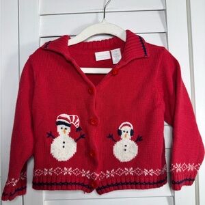 Vintage Second Step Toddler Kids Red Snowman Cardigan Sweater Size 18M